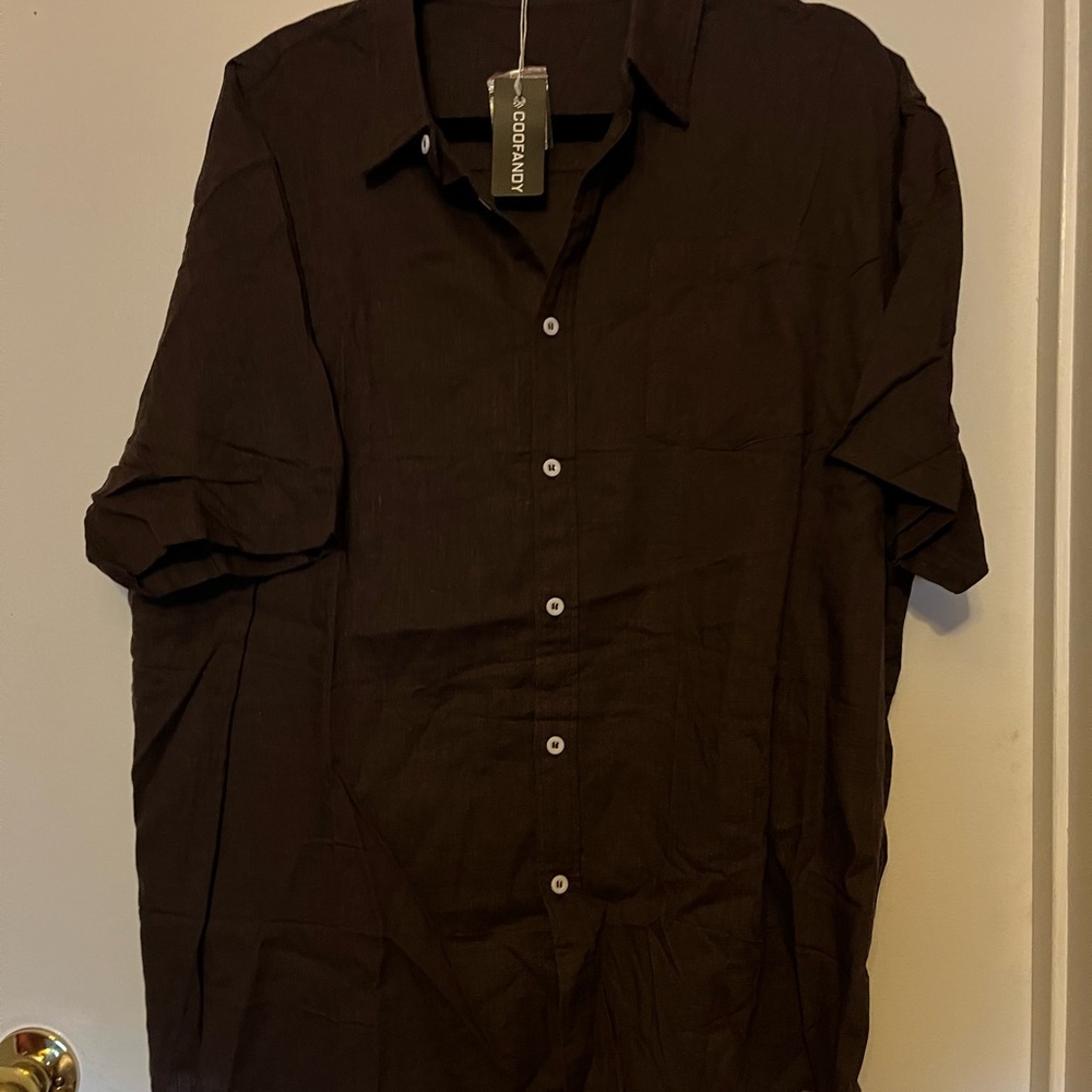 Chocolate Brown Men’s XXXL Casual Airy Rayon/Linen Button Down Shirt Relaxed Fit